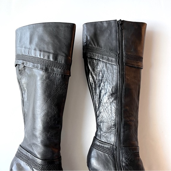 Aldo Black Leather Tall Heeled Boots Size 37 - Picture 2 of 15